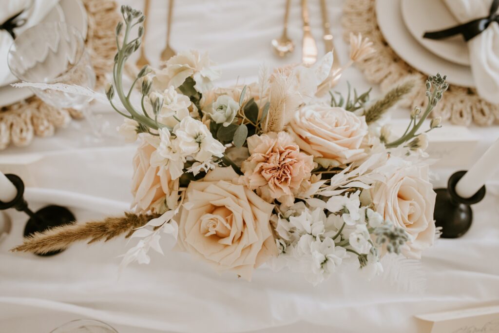 Floral arrangement on wedding table