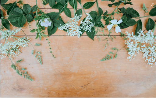 Rustic table with white flowers