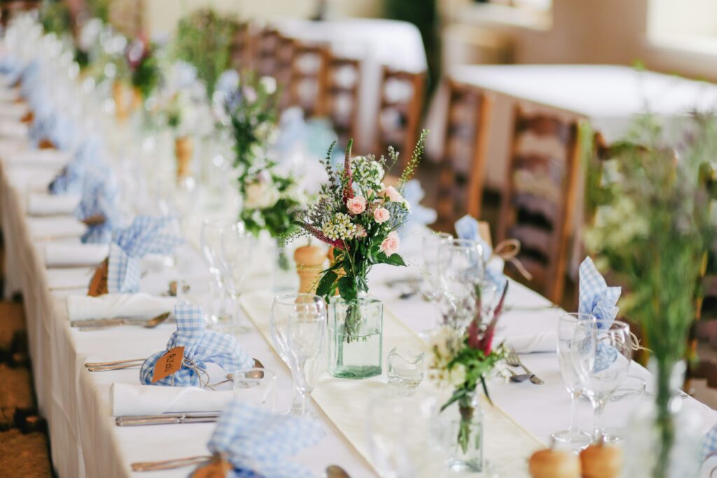 Long wedding table with flowers